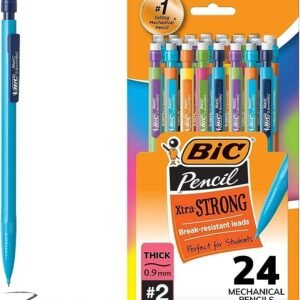 BIC Xtra-Strong Thick Lead Mechanical Pencil, With Colorful Barrel Thick Point (0.9mm), 24-Count Pack, With Erasers (MPLWP241)